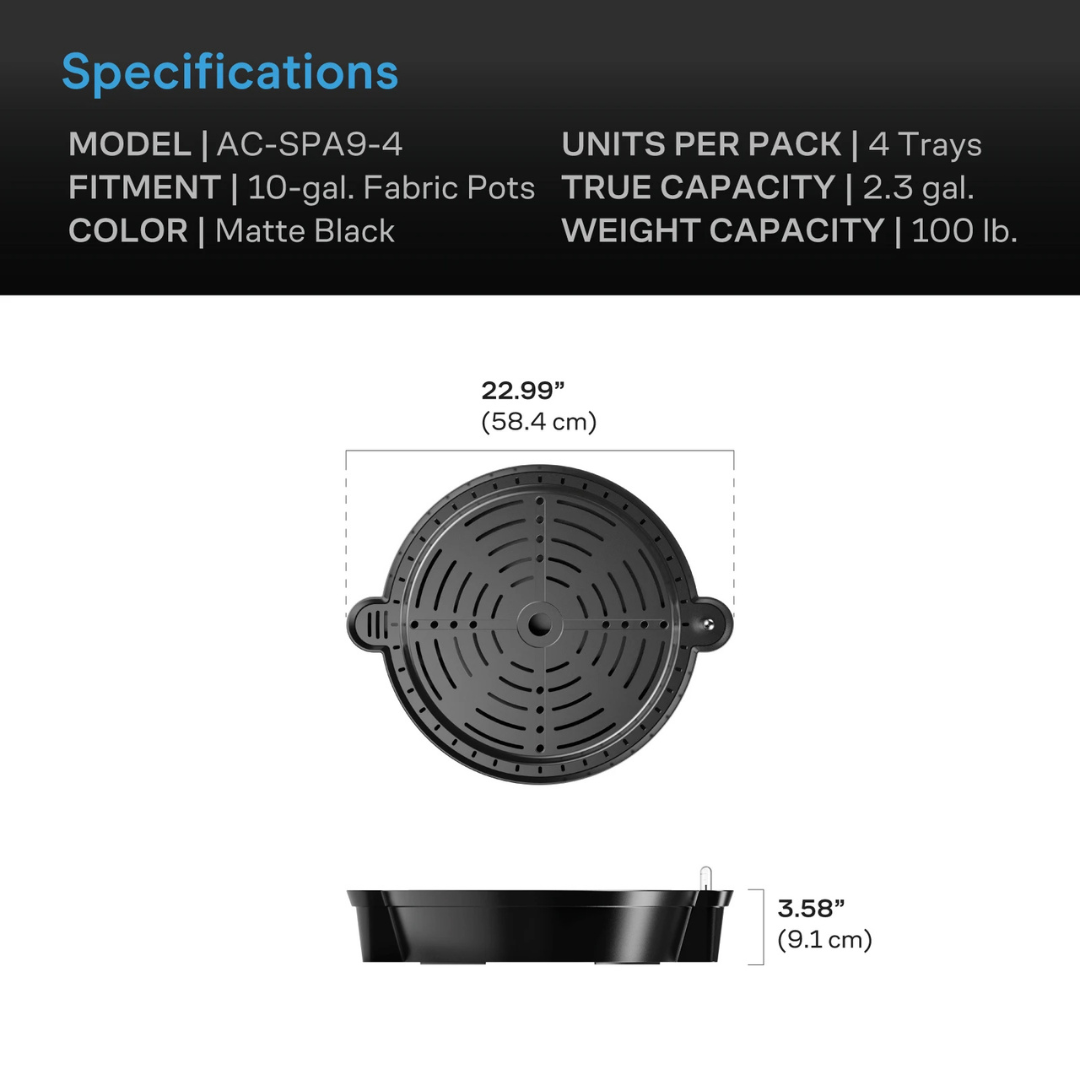 AC Infnity Self-Watering Fabric Pot Base XL, 4-Pack