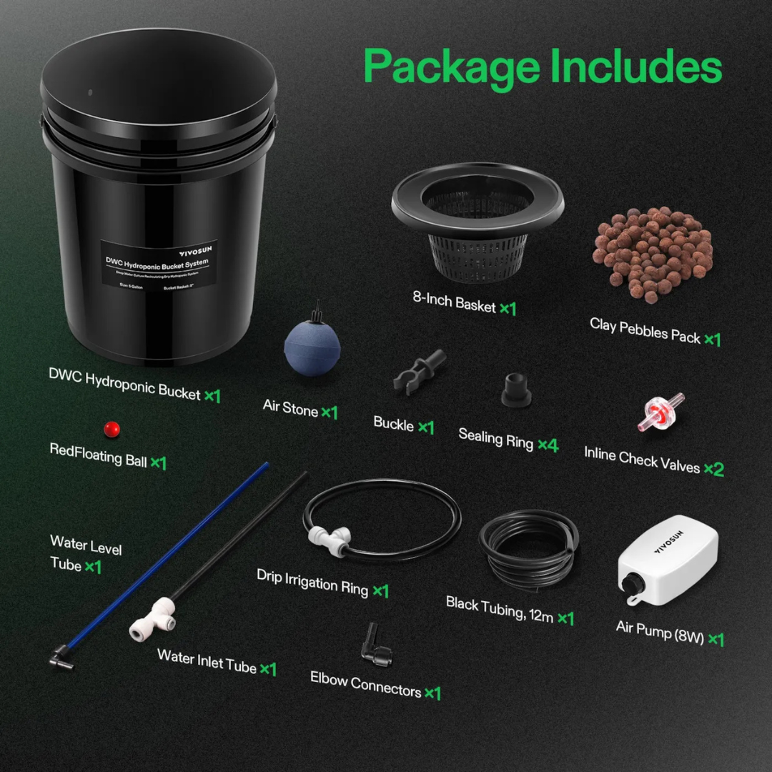 Vivosun 5 Gallon DWC Hydroponic System Kit (1 Bucket, Black)