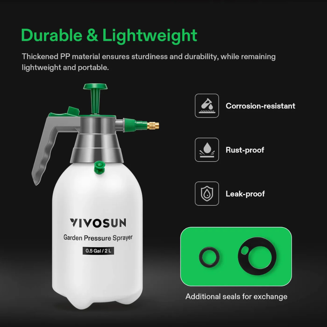 Vivosun 0.5Gal Handheld Garden Sprayer, 2L Pump Sprayer, 68 Oz Water Spray Bottle with Safety Valve