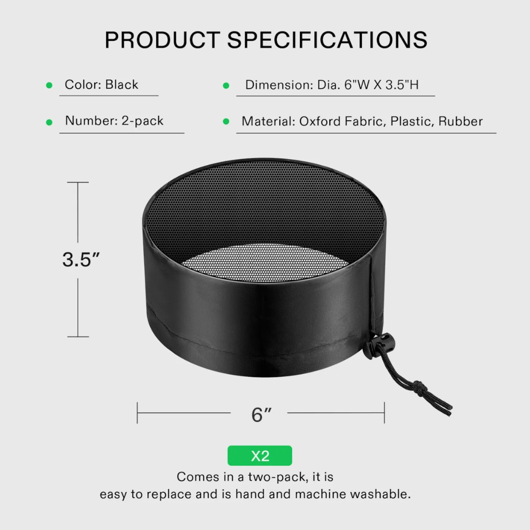 Vivosun Grow Tent Duct Filter Vent Cover w/ Elastic Band and Fixed Buckle, 2 Pcs