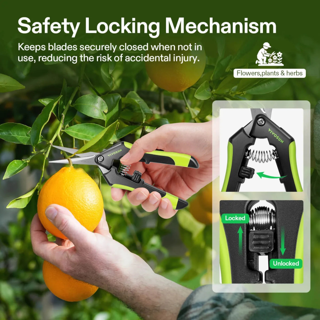 Vivosun Gardening Hand Pruner Pruning Shear with Straight Stainless Steel Blades, Black-and-Green