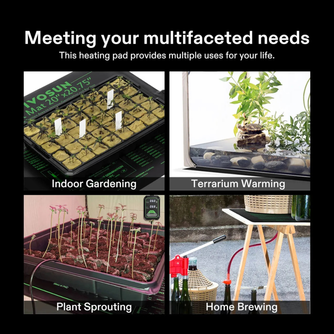 Vivosun Seedling Heat Mat with Dual Digital Display Thermostat, 20" x 20.75" Black Warm Hydroponic Heating Pad for Seed Germination