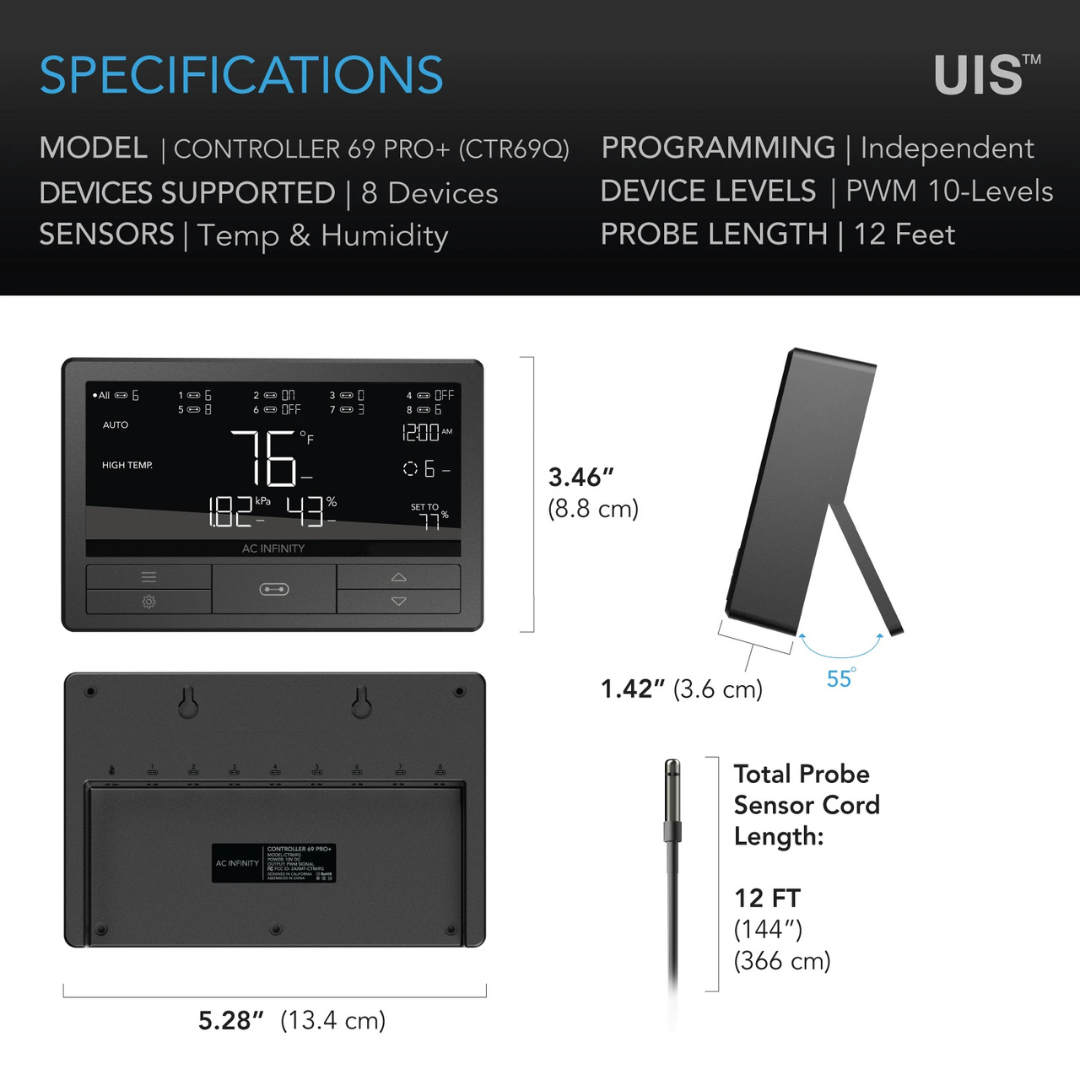 AC Infinity CONTROLLER 69 PRO+, Smart Climate Controller UIS 8-Port, with Temp Humidity VPD Sensor