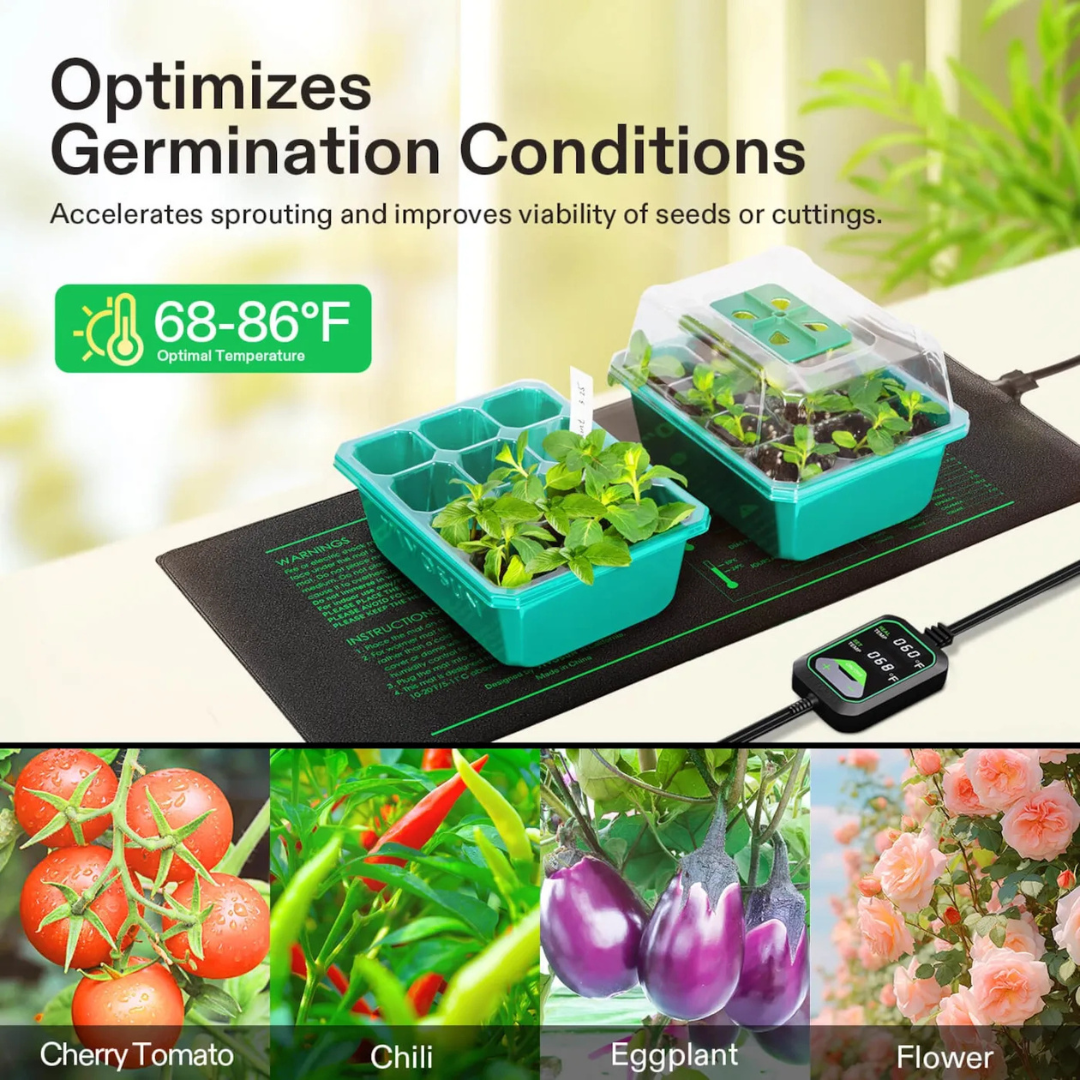 Vivosun Seedling Heat Mat with Dual Digital Display Thermostat, 48" x 20.75" Black Warm Hydroponic Heating Pad for Seed Germination