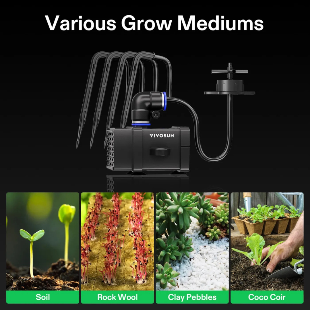 Vivosun FlexFeed Drip Irrigation Kit, 4W Automatic Irrigation System with Pump & 4 Drip Emitters, App-Controllable Professional Plant Watering Drip Kit for VGrow Smart Grow Box