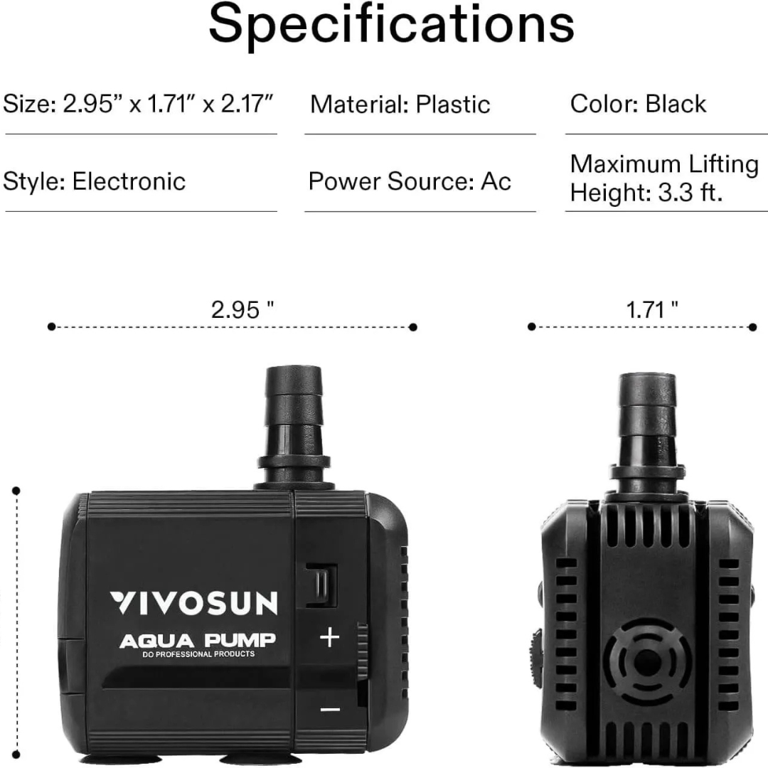 Vivosun 210GPH Submersible Pump(800L/H, 8W)