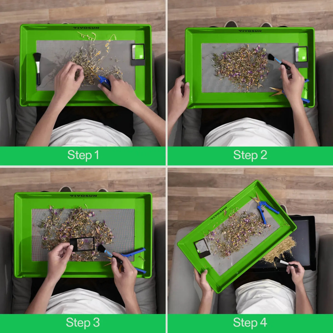 Vivosun 2-in-1 Trimming Tray 20" x 13", with 150 Micron Mesh Sifter, Bottom Harvest Bin, Brush and Magnifying Card, Green