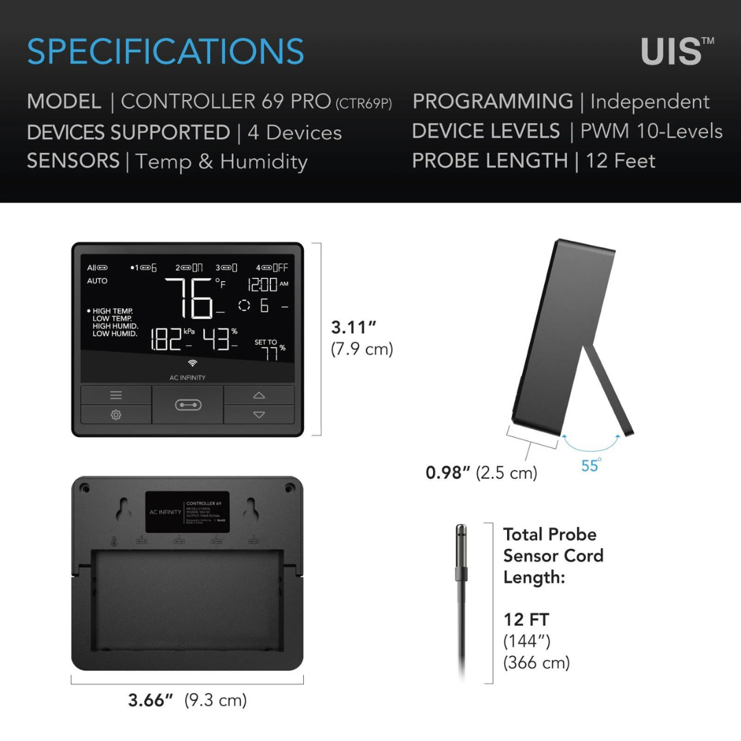 AC Infinity CONTROLLER 69 PRO, Smart Climate Controller UIS 4-Port, with Temp Humidity VPD