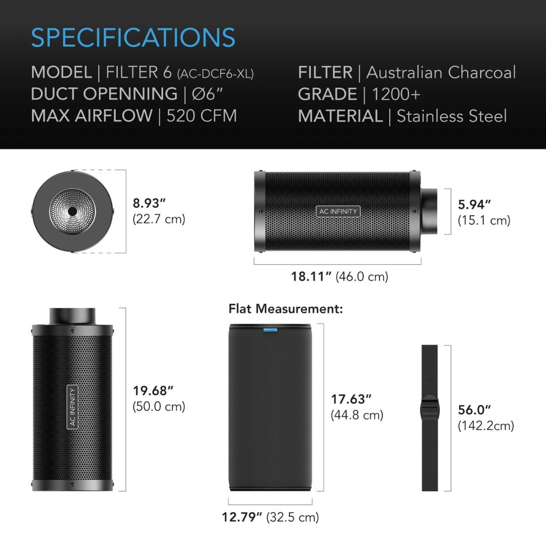 AC Infinity Duct Carbon Filter 6" Extra Long with Australian Charcoal
