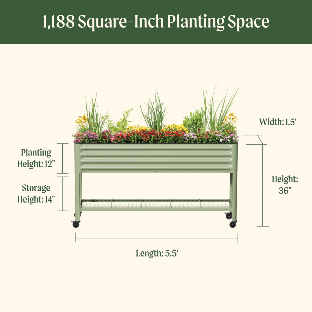 Vego Elevated Garden Bed - Slim Series 1.5' x 5.5' Wheels Included