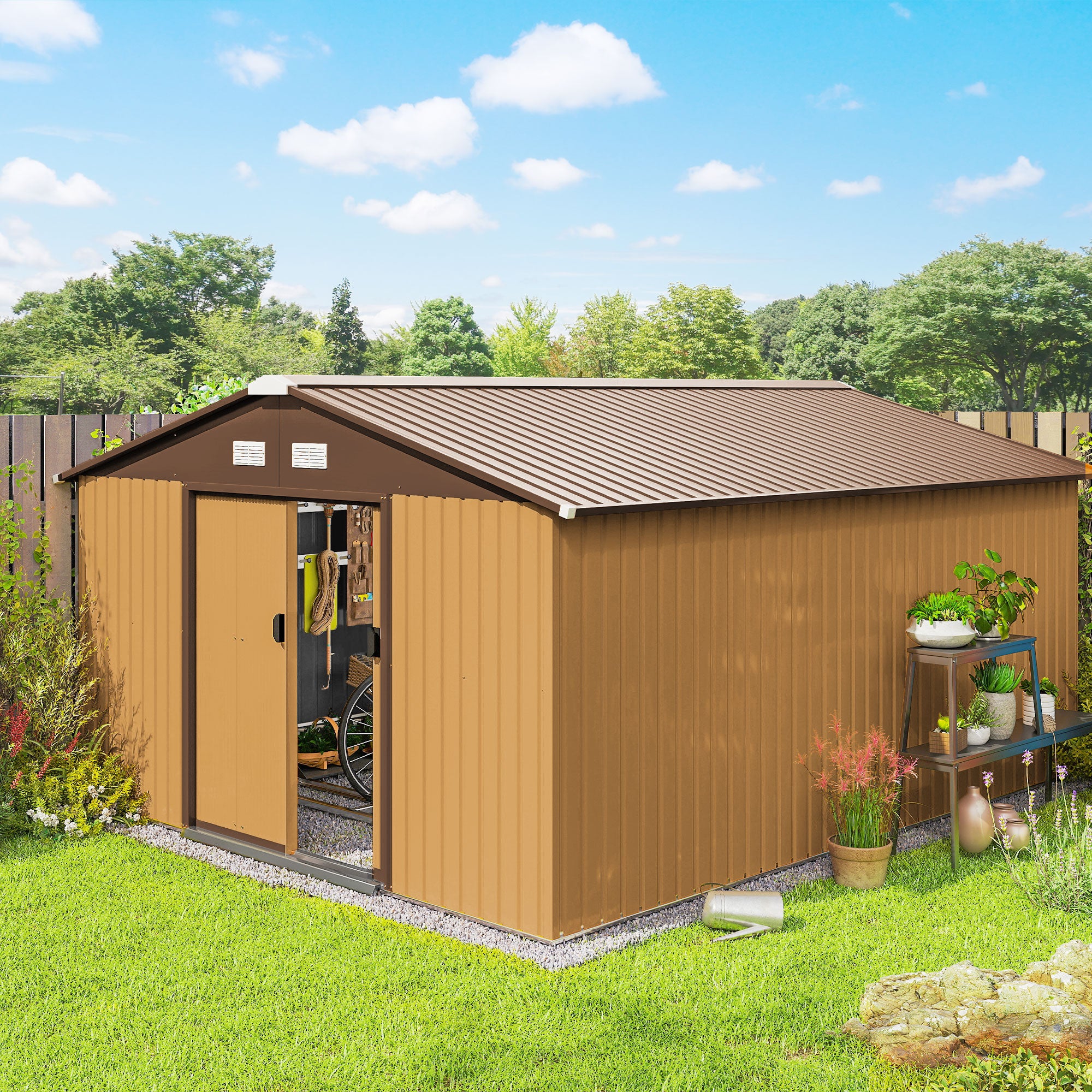 Garden Metal Shed, Storage Shed Utility Storage with Double Locking Doors for Bike, Yard Tools, - View 2