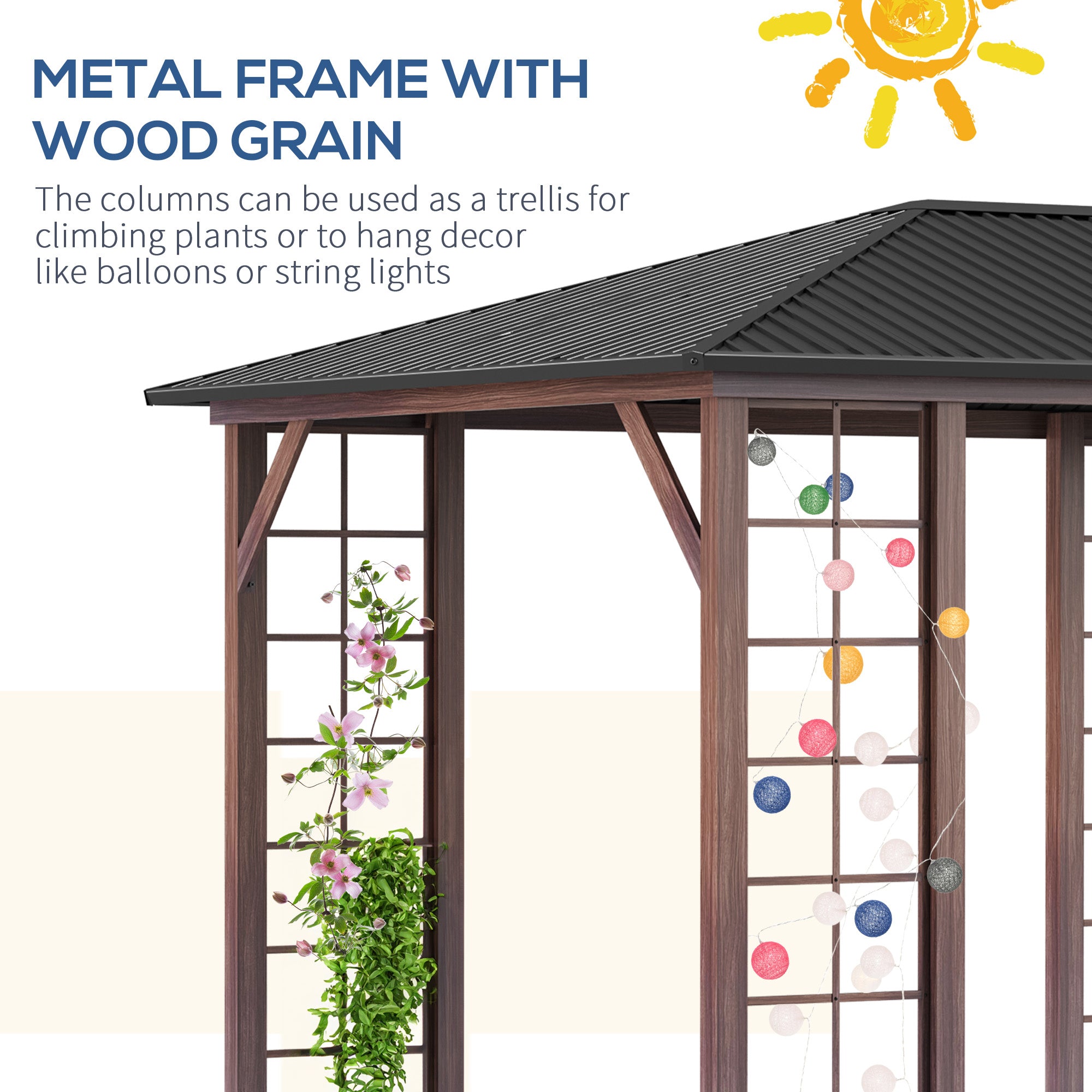 10' x 12' Hardtop Gazebo with Galvanized Steel Roof, Wood Grain Steel Frame, Heavy Duty Permanent - View 5