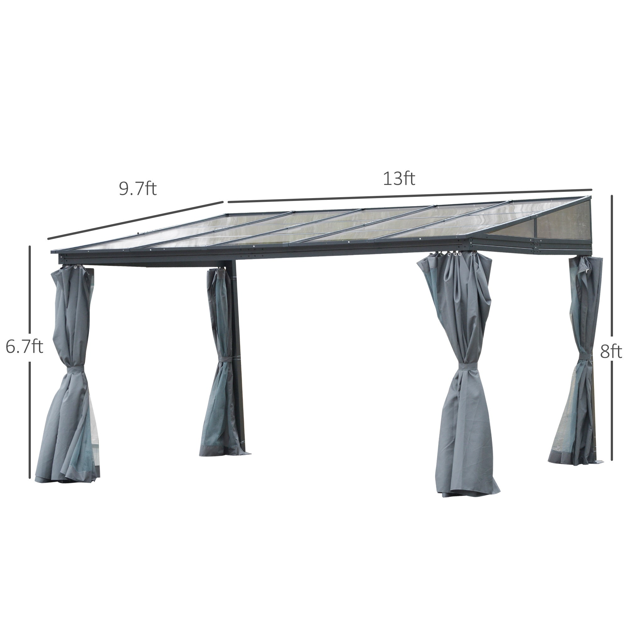 10' x 13' Outdoor Patio Gazebo with Sloping Polycarbonate Roof, Durable Aluminum Frame, & Netting - View 3