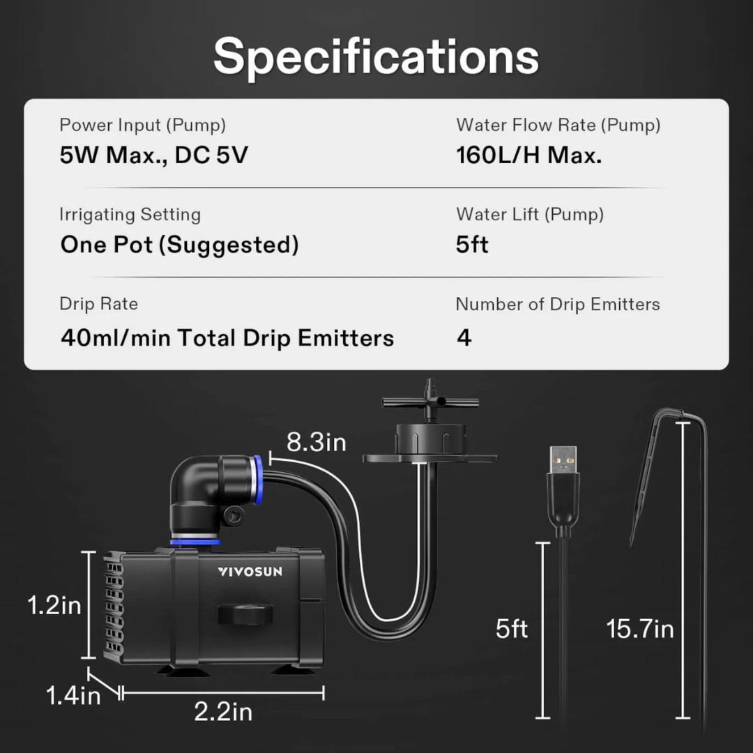 Vivosun FlexFeed Drip Irrigation Kit, 4W Automatic Irrigation System with Pump & 4 Drip Emitters, App-Controllable Professional Plant Watering Drip Kit for VGrow Smart Grow Box