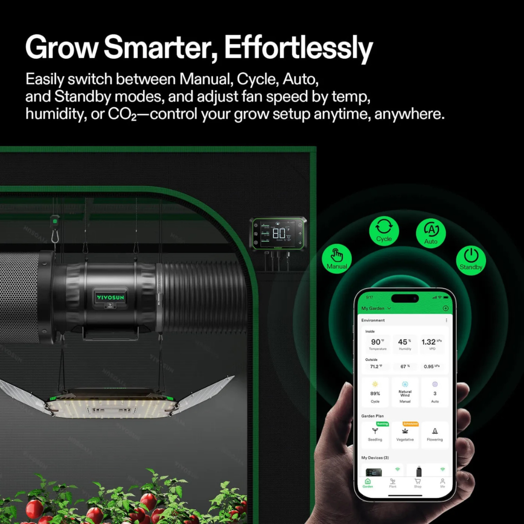 Vivosun AeroZesh T8 Inline Fan 8″ with E12 Speed Controller, PWM-Controlled EC Fan for Grow Tent Ventilation