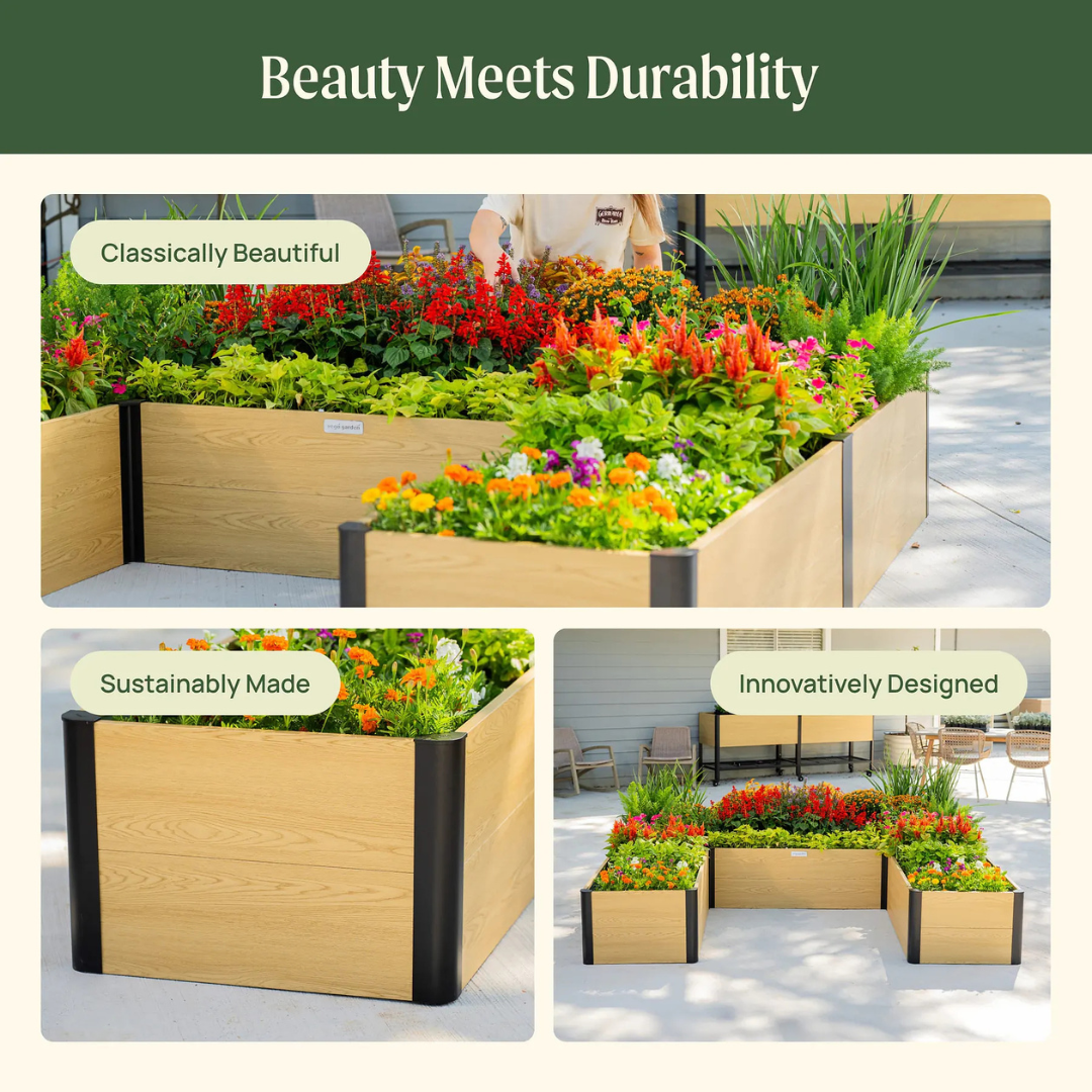 Vego 16" Tall Woodgrain 8' x 8' U-Shaped Metal Raised Garden Bed