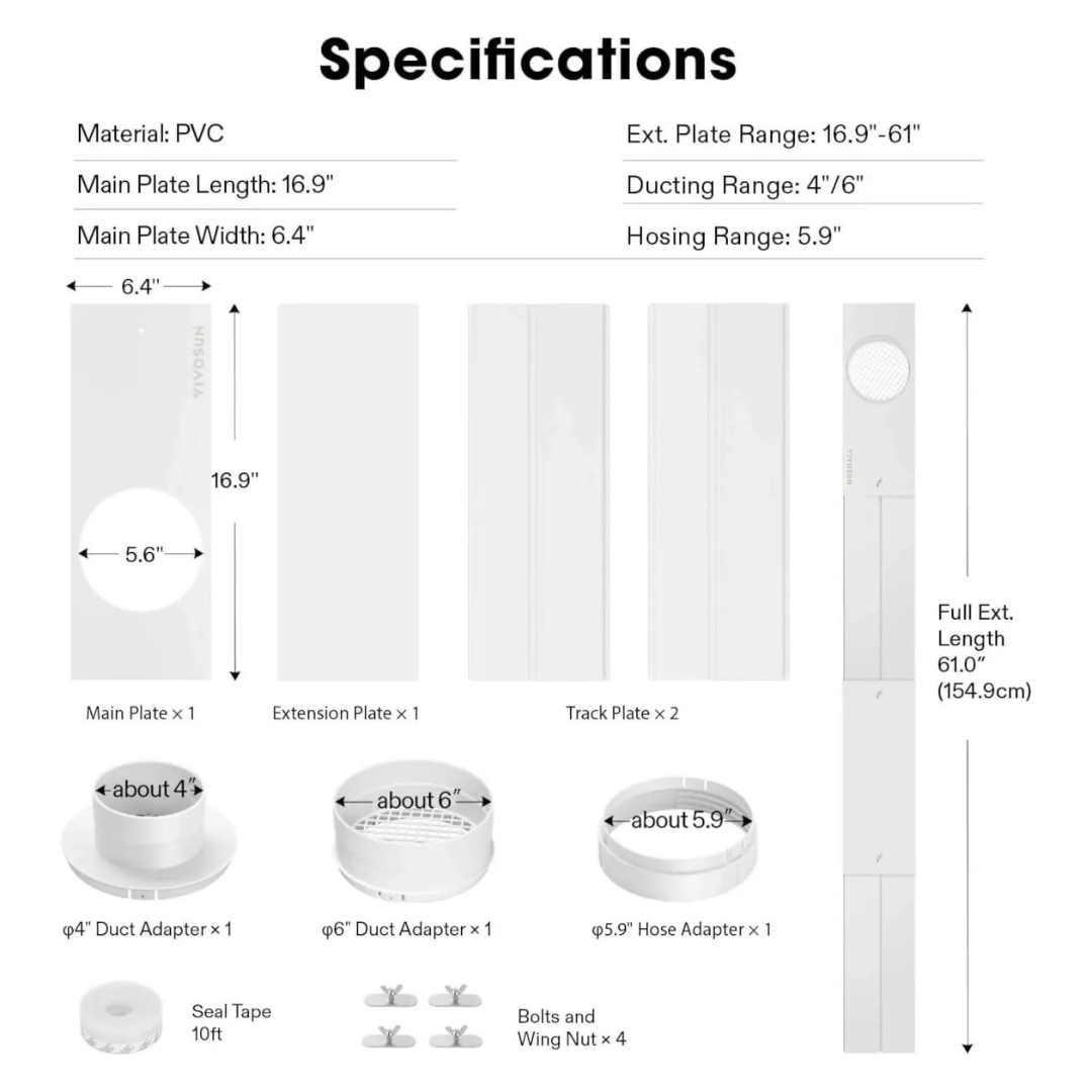 Vivosun Window Duct Kit, Portable AC Window Seal Kit, Fit with 4”/6” Ducting & 5.9” Hose