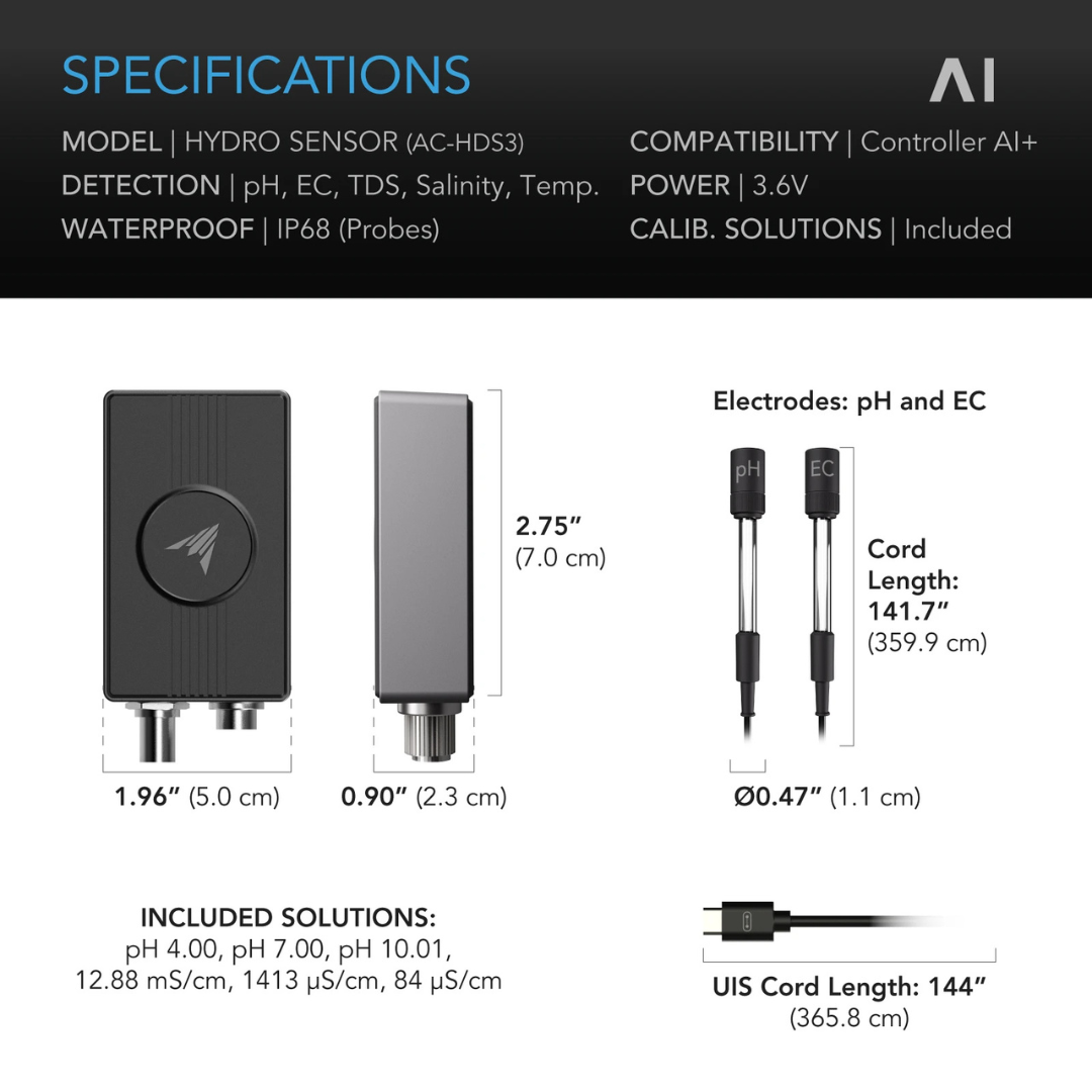 AC Infinity AI Hydro Sensor, for pH, EC, TDS and Water Temp Data Tracking
