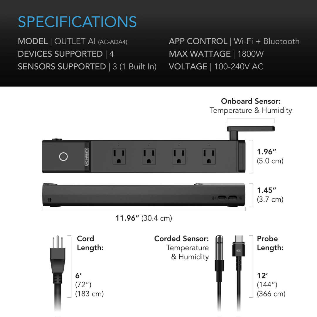 AC Infinity OUTLET AI, Environment Controller 4-Outlet, with Temp Humidity VPD Sensor