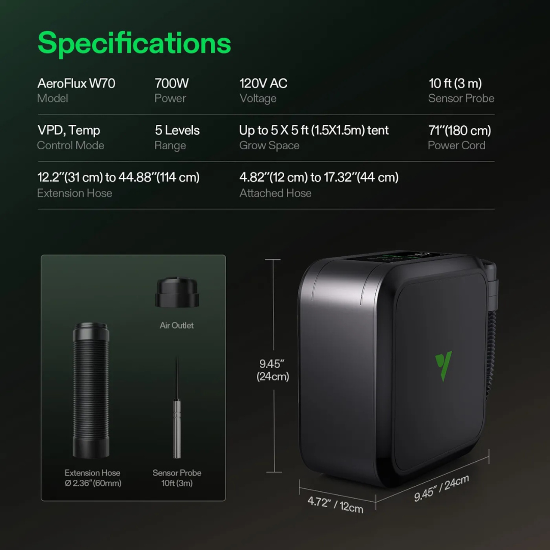 Vivosun AeroFlux W70 Smart Grow Tent Heater with VPD Control, 700W PTC Heating, Plant Heater with 5 Power Levels, App Control, Overheat & Tip-Over Protection