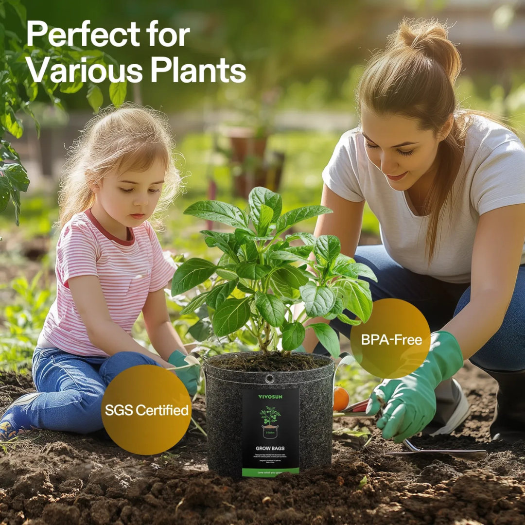 Vivosun Gallon Grow Bags 5-Pack Black Thickened Nonwoven Fabric Pots with Handles, Multi-Purpose Rings $18.99