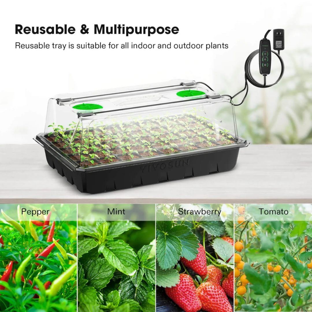 Vivosun 6-Pack Seed Starter Trays, 240-Cell Seed Starter Kit with 2 Set of LED Lights