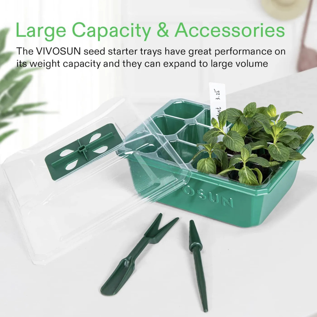 Vivosun 6-Pack Seed Starter Trays, 72-Cell Seed Starter Kit with Humidity Dome