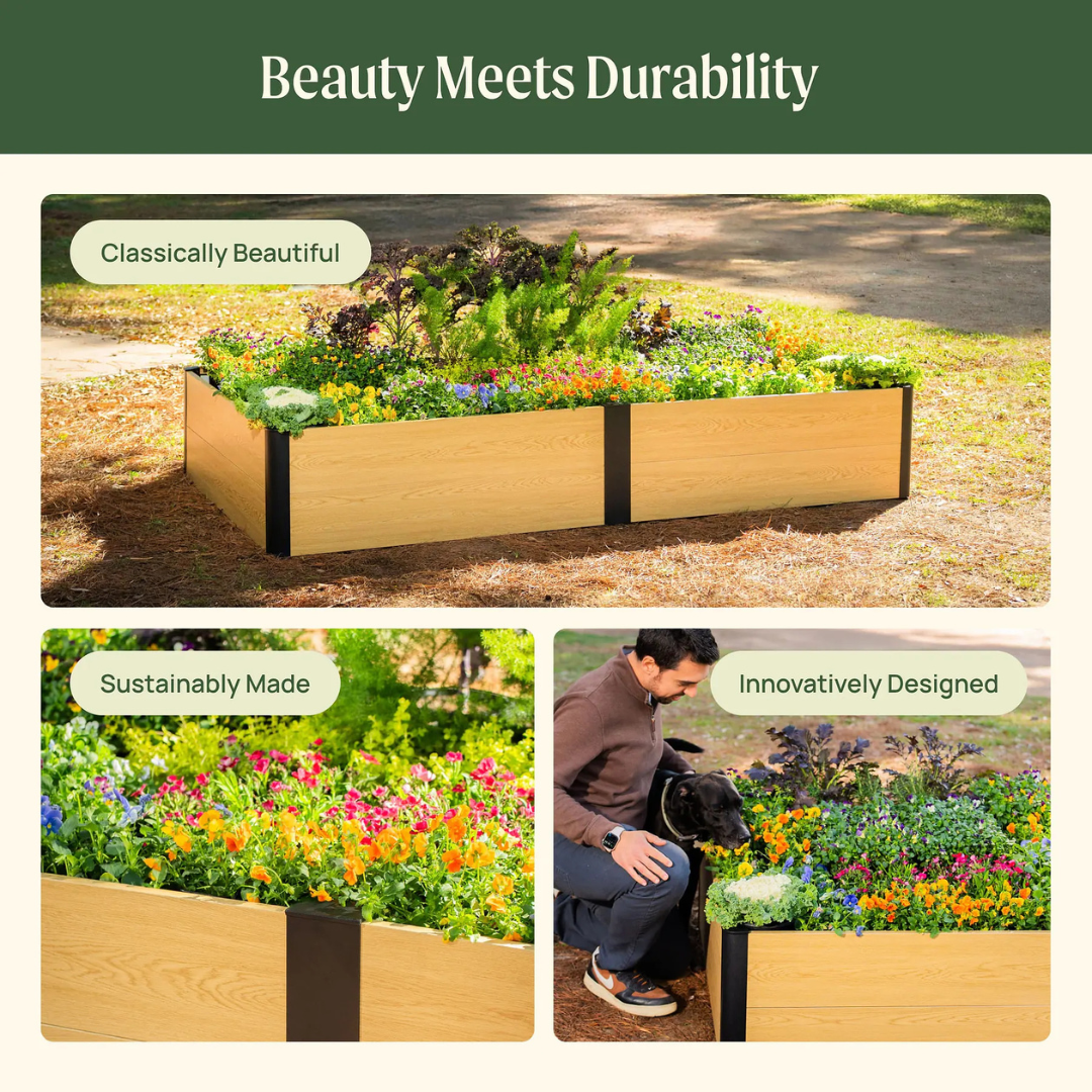 Vego 16" Tall Woodgrain 4' x 4' Metal Raised Garden Bed