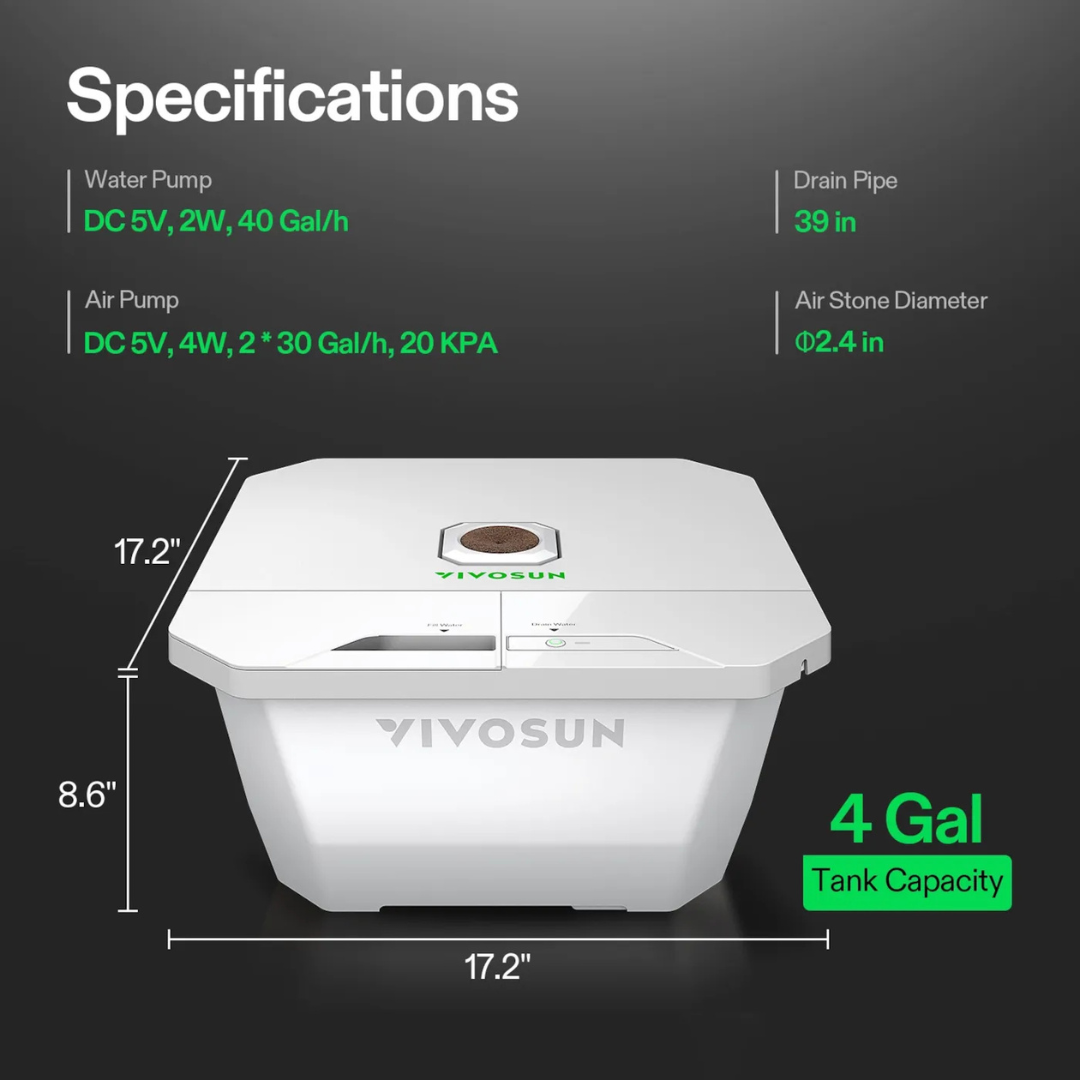 Vivosun VGrow DWC Hydroponics Growing System Kit for VGrow Smart Grow Box, 4-Gallon Deep Water Culture with Air Stones and Rapid Rooters, Not Compatible with E42A+