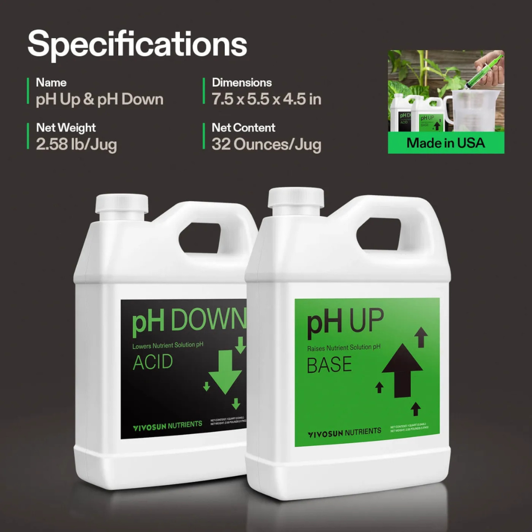 Vivosun pH Up & pH Down Kit, Liquid Fertilizer for All Plants and All Growing Systems, 1 Quart Each
