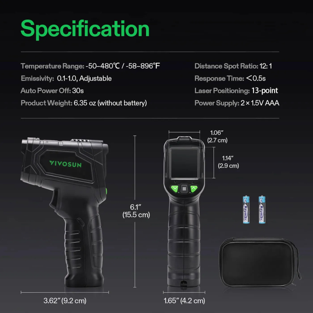 Vivosun VPD Thermometer, Handheld Environmental Monitor, Precision Infrared Laser Thermometer Gun with Adjustable Emissivity, Leaf VPD and Temperature Monitoring for Plants, Grow Tents, HVAC