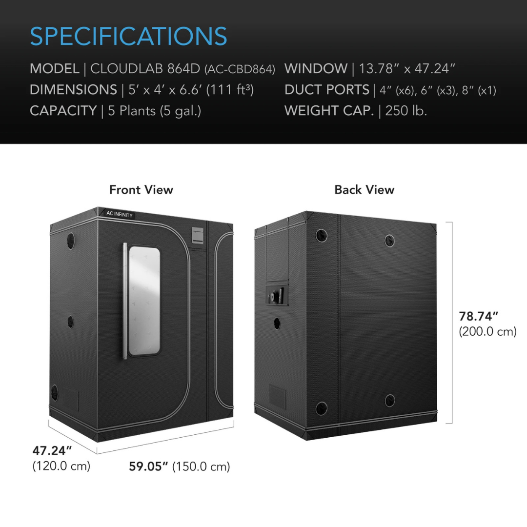AC Infinity CLOUDLAB 864D, 2-in-1 Advance Grow Tent 5x4, Thickest Poles and Canvas 60" x 48" x 80"