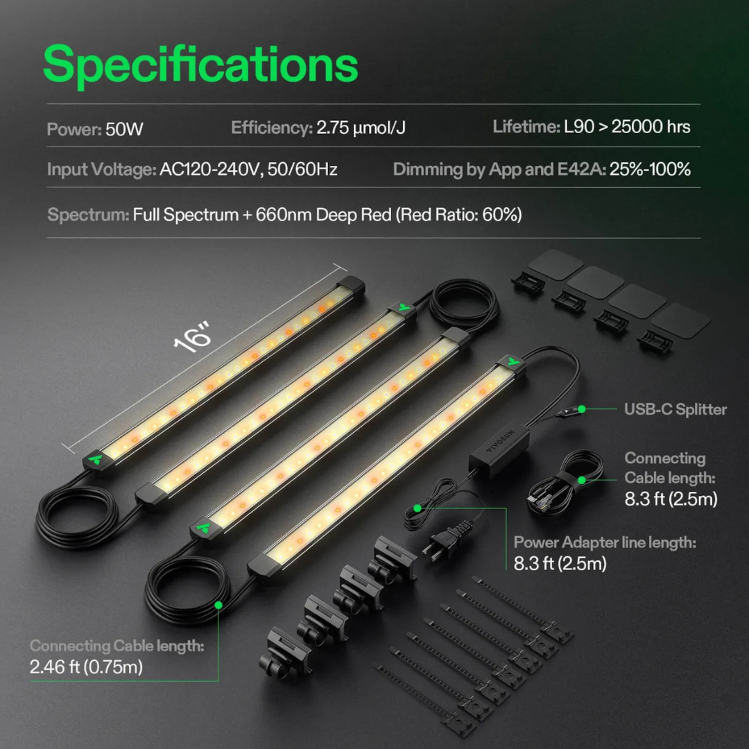 Vivosun LumaRay Side Lights (4-Bar), Full Spectrum LED Bar Lights, SGS Compatible