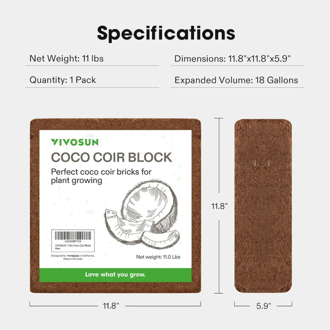 Vivosun Coco Coir Brick, 11lbs 100% Natural Organic Compressed Coconut Coir Fiber with Low EC