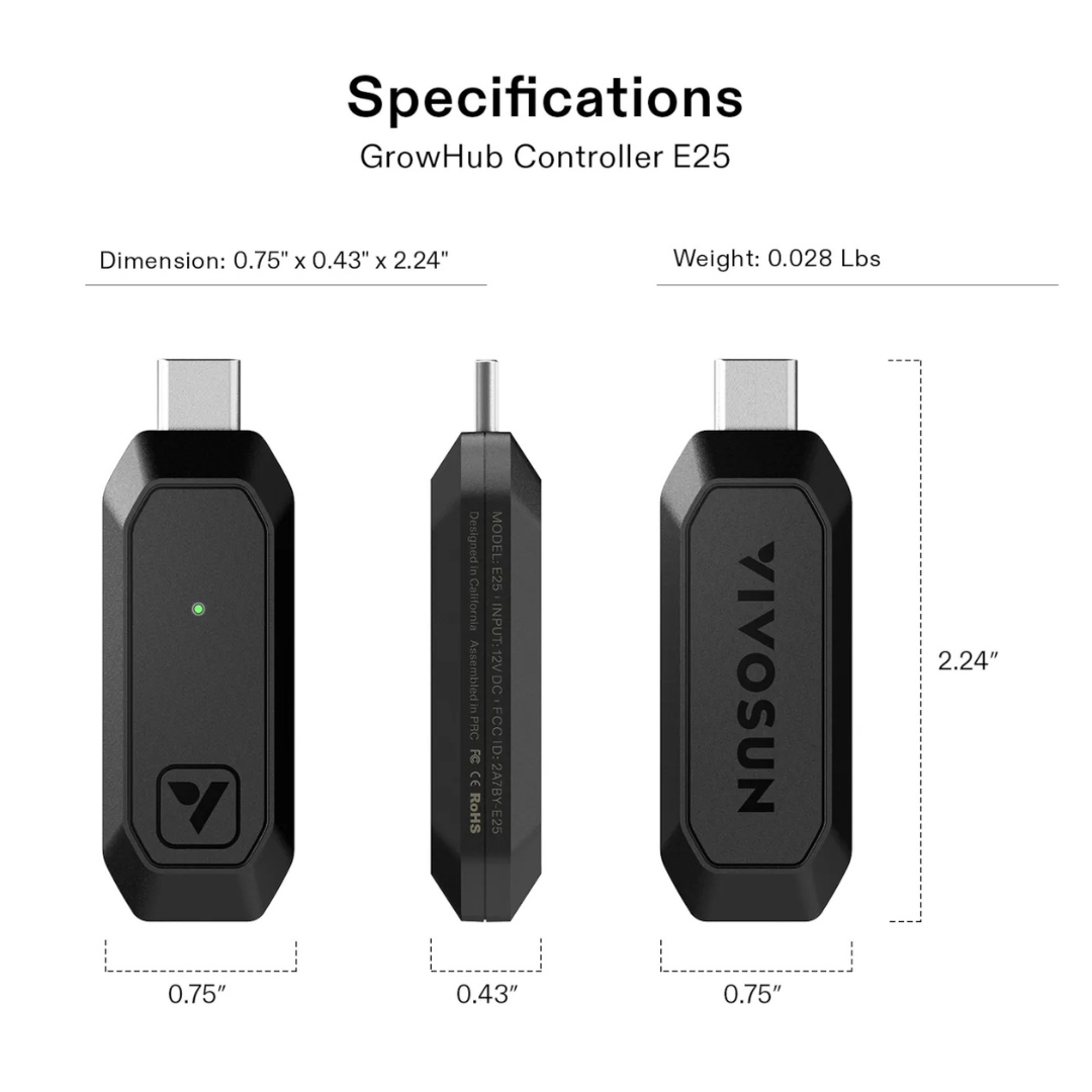 Vivosun GrowHub E25 Controller, Supports Smart Grow System Devices, Easy to Install & Use, WiFi App Controllable, Expansion Port for E42/E42A