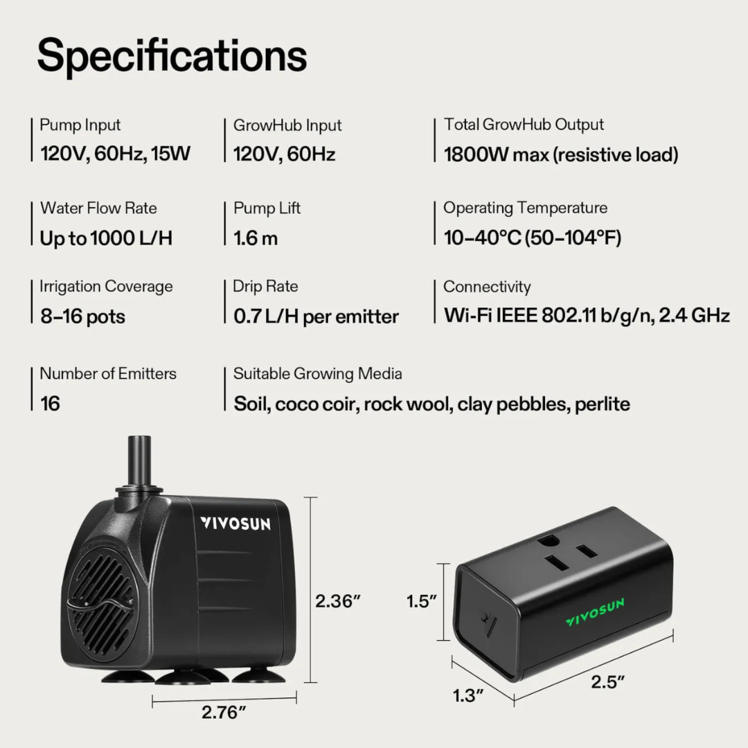 Vivosun FlexFeed Automatic Drip Irrigation Kit for Indoor & Outdoor Plants, Smart Watering System with 16 Drip Emitters, 4mm Fast Flow, App-Controlled A10 GrowHub, Quiet 15W Pump