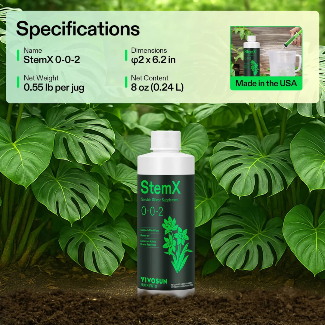 Vivosun StemX (0-0-2) Silica for Plants, Soluble Silicon Plant Supplement Fertilizer, Liquid Nutrient Solution for Strong Stems, Healthy Leaves, Boost Plant Resilience & pH Balance, 8 oz