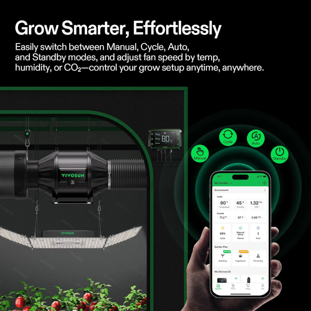 Vivosun AeroZesh T4 Inline Fan 4″ with E12 Speed Controller, PWM-Controlled EC Fan for Grow Tent Ventilation