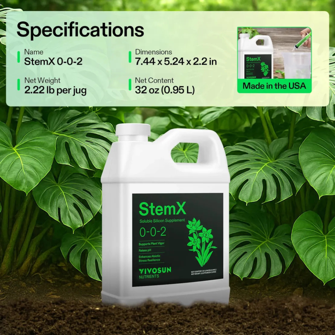 Vivosun StemX (0-0-2) Silica for Plants, Soluble Silicon Plant Supplement Fertilizer, Liquid Nutrient Solution for Strong Stems, Healthy Leaves, Boost Plant Resilience & pH Balance, 32 oz
