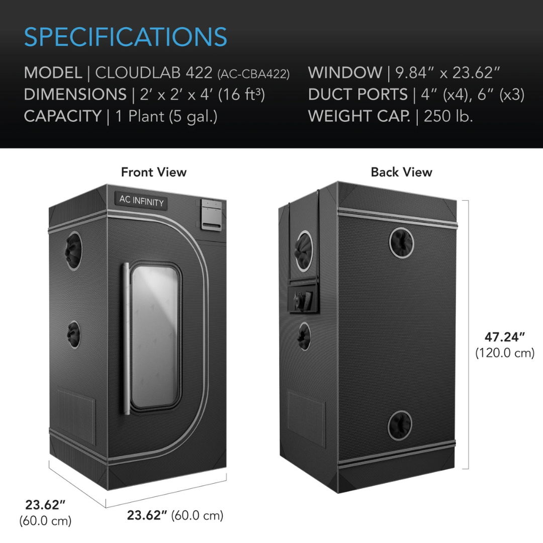 AC Infinity CLOUDLAB 422, Advance Grow Tent 2x2, Thickest Poles and Canvas 24" x 24" x 48"