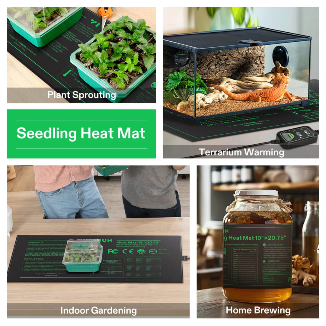 Vivosun Seedling Heat Mat with Dual Digital Display Thermostat, 48" x 20.75" Black Warm Hydroponic Heating Pad for Seed Germination