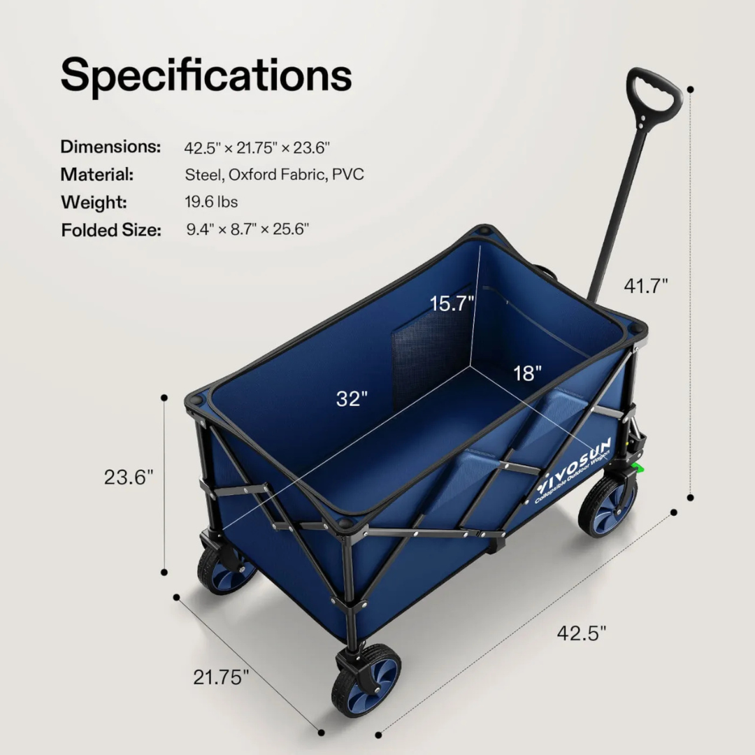 Vivosun Heavy Duty Collapsible Folding Wagon, Blue
