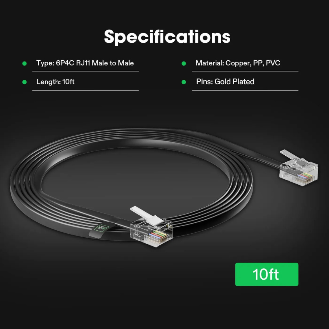 Vivosun RJ11 Cable Male to Male, Connects Grow Lights to GrowHub Controller E42A, 10 Feet