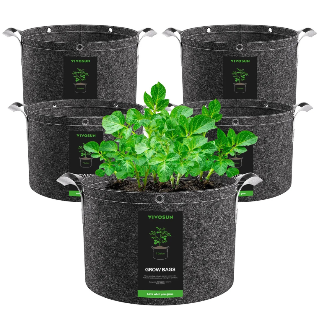 Vivosun Gallon Grow Bags 5-Pack Black Thickened Nonwoven Fabric Pots with Handles, Multi-Purpose Rings $18.99