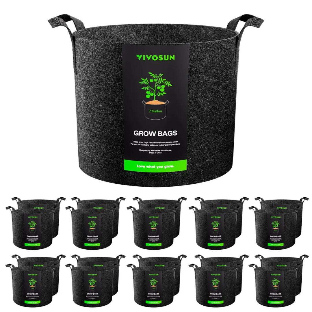 Vivosun 20-Pack 7 Gallon Grow Bags, Heavy Duty Thickened Nonwoven Fabric Pots with Handles for Flowers Fruits and Vegetables Black