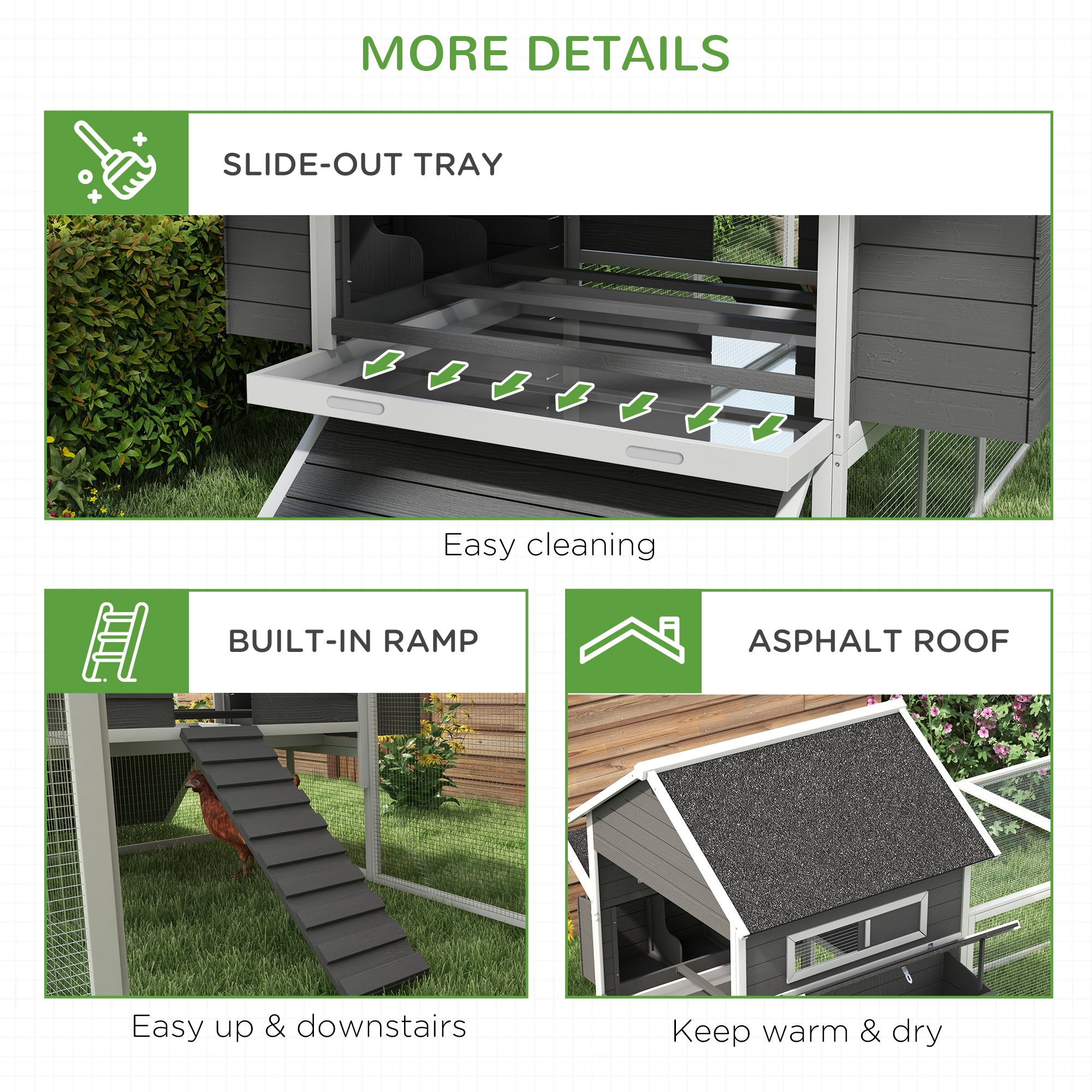 137" Wooden Chicken Coop for 8-10 Chickens, Backyard, Gray - View 5