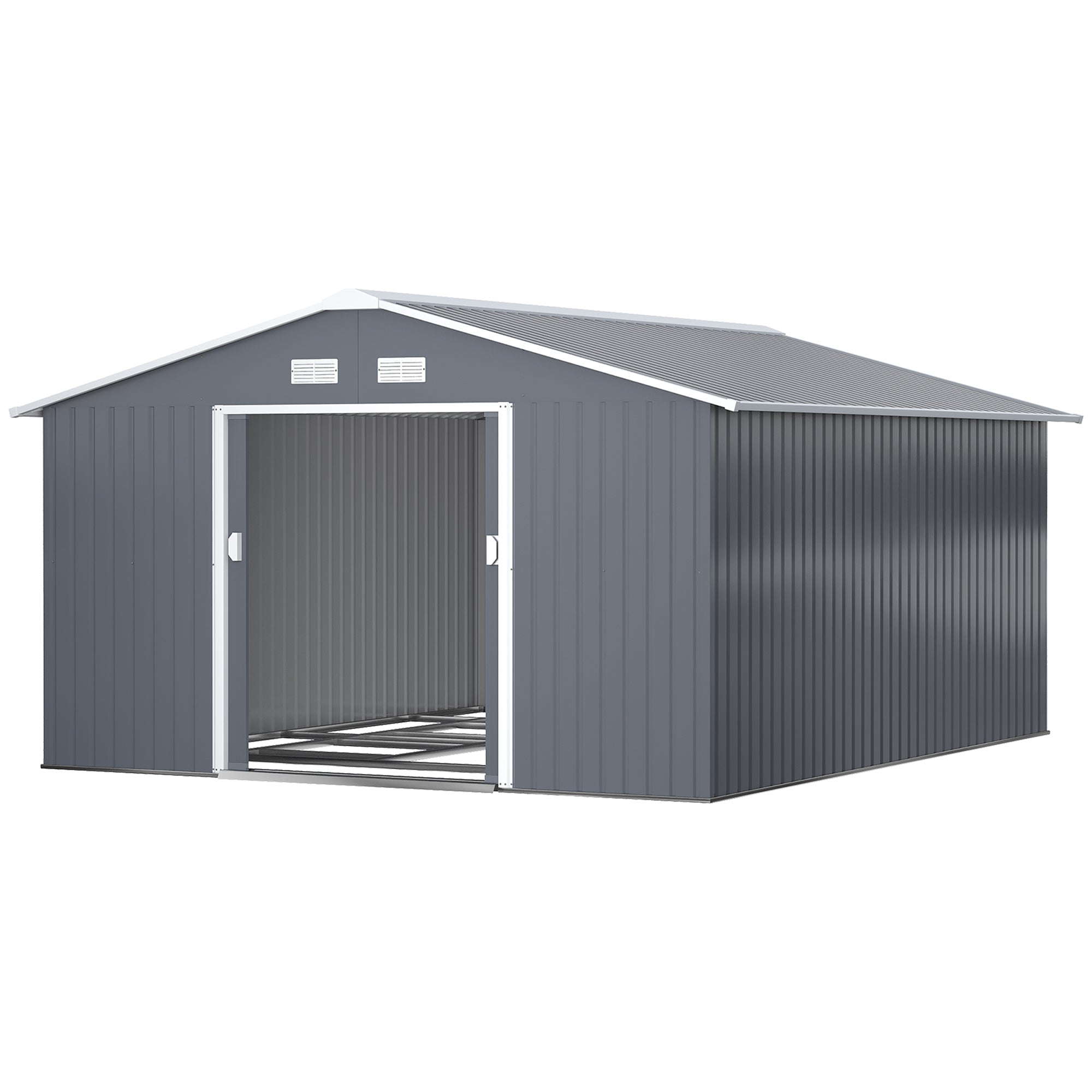 11' x 13' Garden Metal Shed, Storage Shed Utility Storage with Double Locking Doors for Bike, Yard