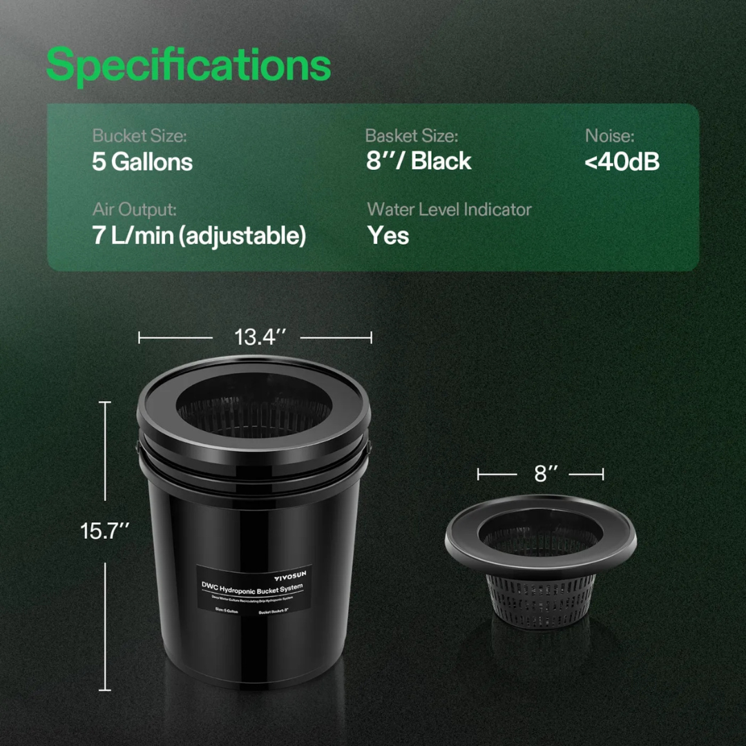 Vivosun 5 Gallon DWC Hydroponic System Kit (1 Bucket, Black)