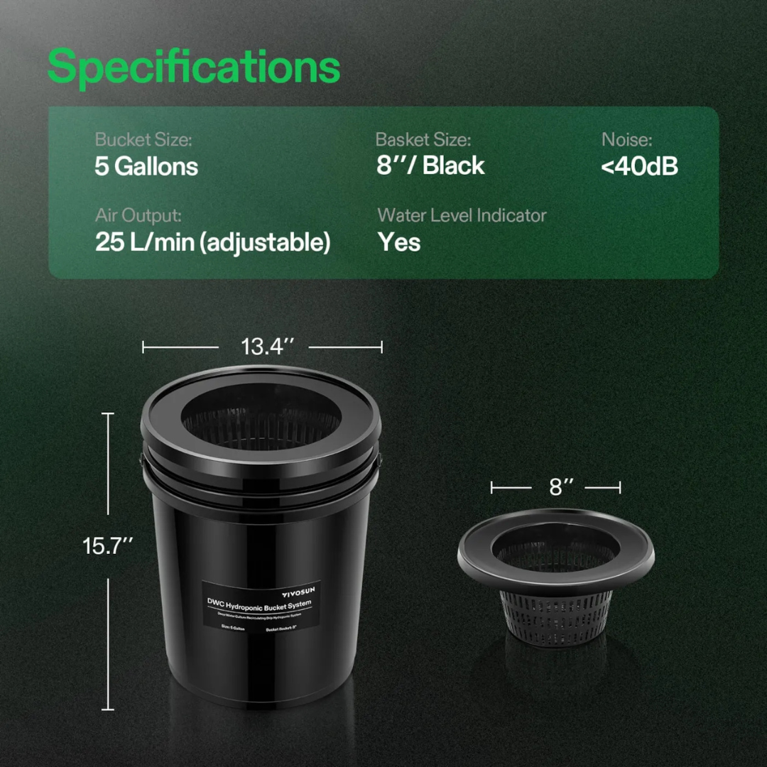 Vivosun 5 Gallon DWC Hydroponic System Kit (4 Bucket, Black)