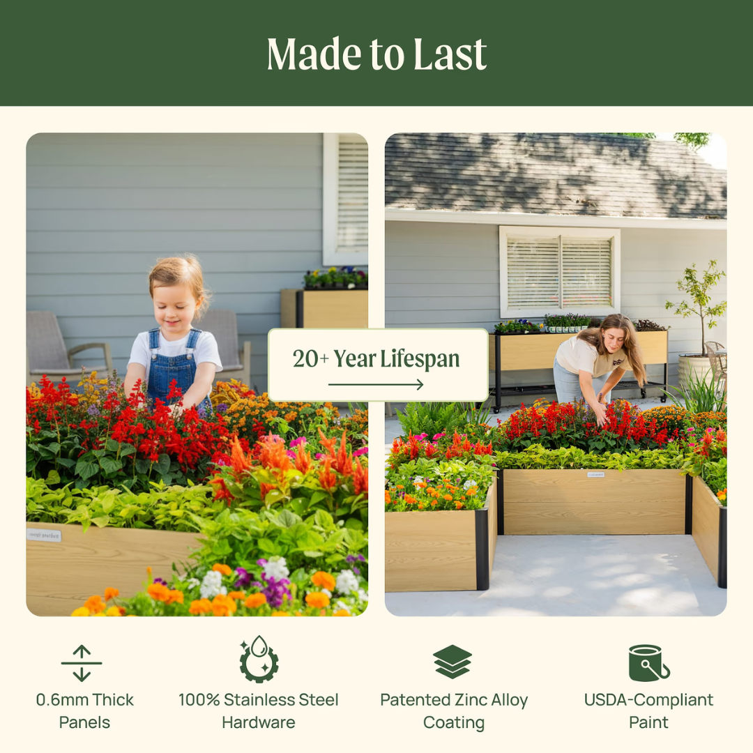 Vego 16" Tall Woodgrain 8' x 8' U-Shaped Metal Raised Garden Bed